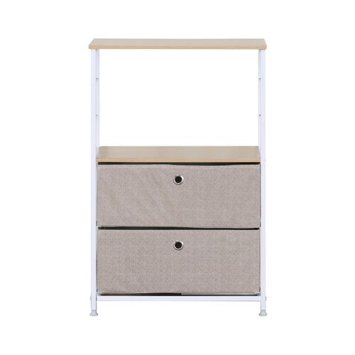 Cabinet de rangement 1 étagère et 2 tiroirs en métal et tissu