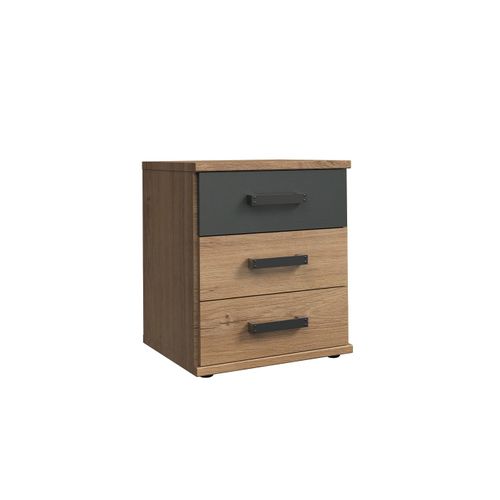 Commode 3 Tiroirs Décor Chêne Et Graphite - L46 Cm