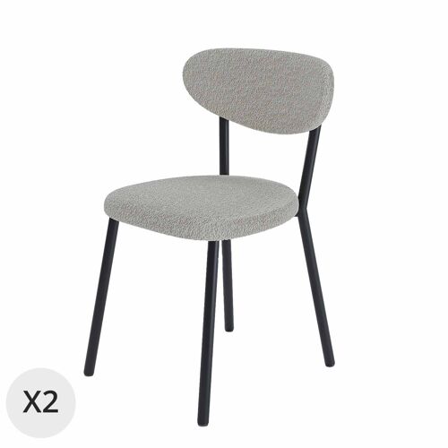 Lot de 2 chaises tissu bouclette crème pied métal