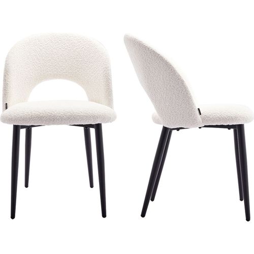 Lot De 2 Chaises De Salon En Tissu Bouclette Écru, Piètement Noir