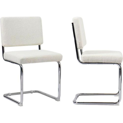Lot De 2 Chaises En Tissu Bouclé Écru Et Métal Chromé