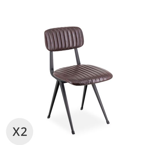 Set De 2 Chaises En Fer Noir Et Simili Cuir Brun Foncé