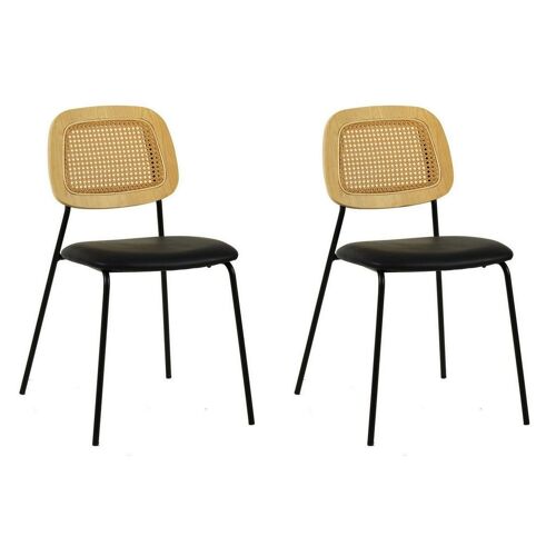 Lot de 2 Chaises de repas en simili cuir noir
