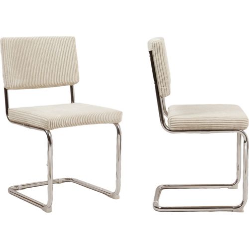 Lot De 2 Chaises En Velours Côtelé Beige Et Métal Chromé
