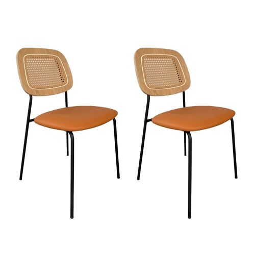 Lot de 2 Chaises de repas simili cuir orange