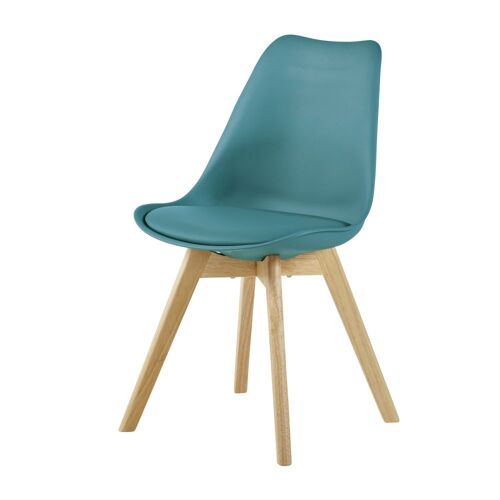 Chaise Style Scandinave Bleu Canard Et Hévéa