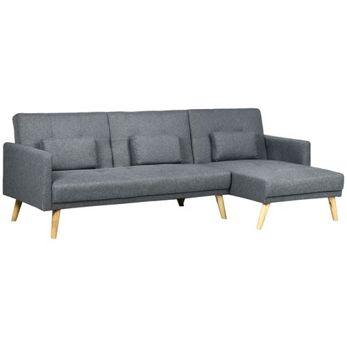 Canapé D'angle Convertible 3 Places Scandinave Bois Aspect Lin Gris
