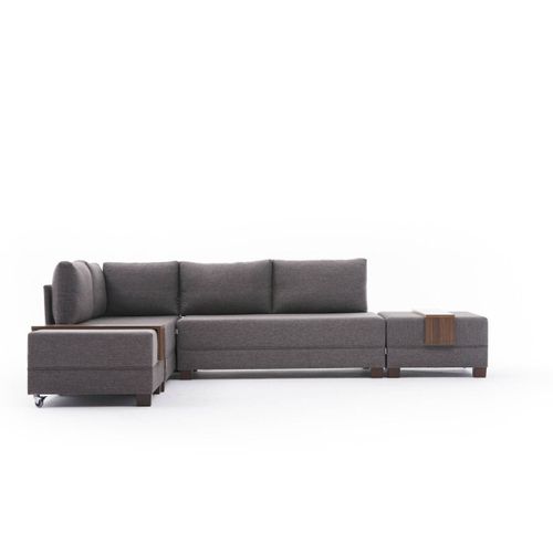 Canapé D'angle Convertible En Tissu Marron Fly