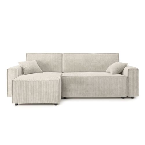 Canapé D'angle Convertible En Velours Côtelé 4 Places Beige