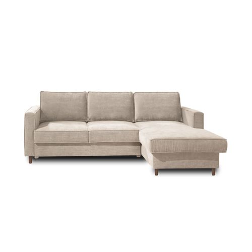 Canapé D'angle Droit Convertible 4 Places En Velours Côtelé Beige