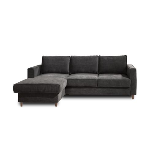 Canapé D'angle Gauche Convertible 4 Places En Velours Côtelé Gris