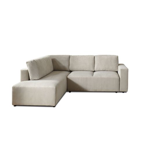 Canapé D'angle Gauche Convertible 5 Places En Velours Côtelé Beige