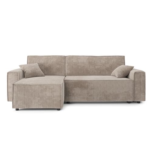 Canapé D'angle Convertible En Velours Côtelé 4 Places Grège