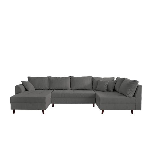 Canapé D'angle Droit Convertible 7 Places En Velours Côtelé Gris Foncé