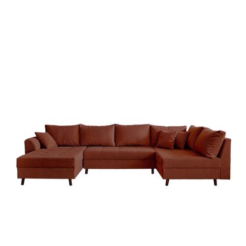 Canapé D'angle Droit Convertible 7 Places En Velours Côtelé Terracotta