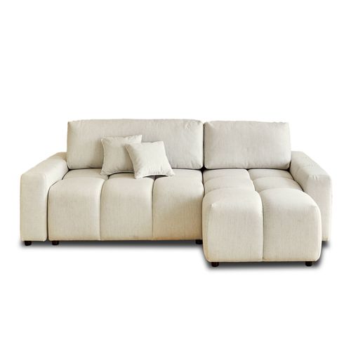 Canapé D'angle Réversible Convertible 4 Places En Tissu Beige