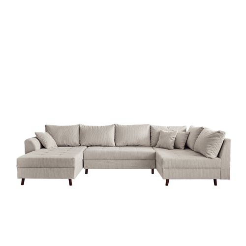 Canapé D'angle Droit Convertible 7 Places En Velours Côtelé Gris Clair