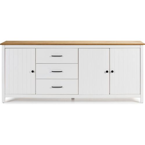 Buffet 3 Portes 3 Tiroirs En Pin Massif Blanc 190 Cm