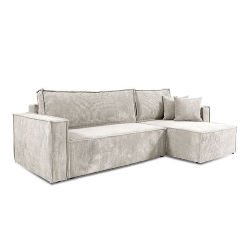 Canapé D'angle Réversible Convertible 3 Places Velours Côtelé Blanc