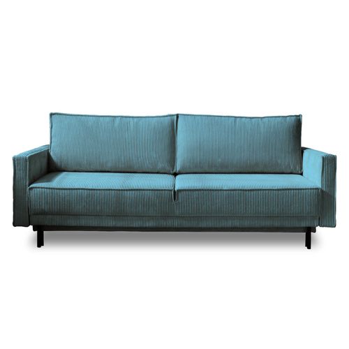 Canapé Droit Convertible 3 Places En Velours Côtelé Bleu Canard