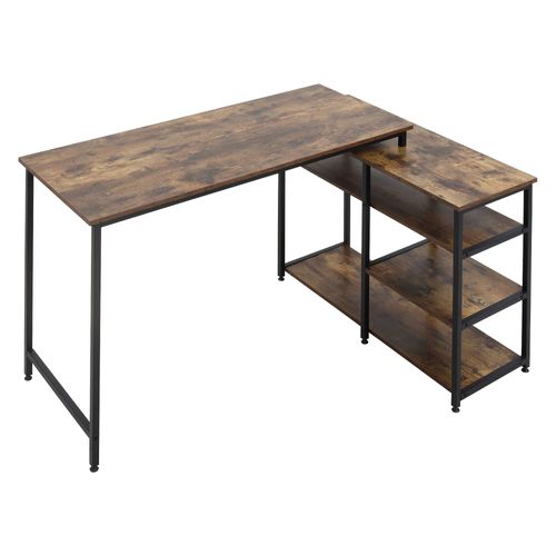 Bureau D'angle Design Industriel 3 Étagères Aspect Bois Métal Noir