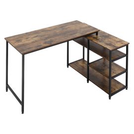 Bureau D'angle Design Industriel 3 Étagères Aspect Bois Métal Noir