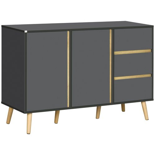 Buffet 2 Portes 2 Étagères 3 Tiroirs Scandinave Gris Aspect Bois Clair