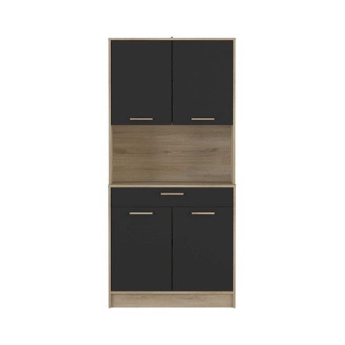 Buffet Haut 4 Portes 1 Tiroir Décor Bois Et Gris - L83 X H176 Cm