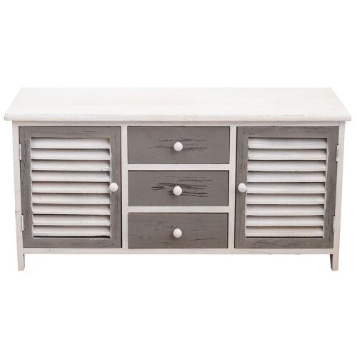 Buffet bas avec 3 tiroirs 2 portes en bois blanc et gris