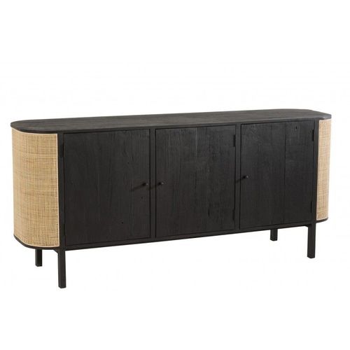 Buffet Avec 3 Portes En Bois Exotique Et Rotin Noir