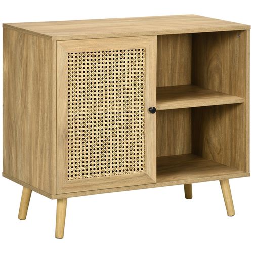 Buffet Style Bohème Porte Étagère 2 Niches Aspect Bois Manguier Rotin