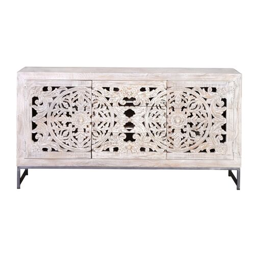 Buffet en manguier et métal blanc vieilli