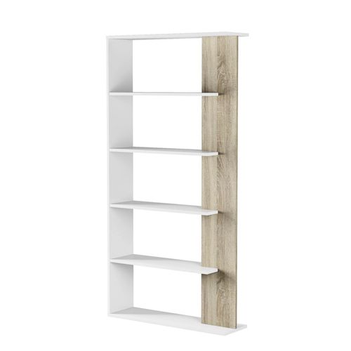 Bibliothèque Avec 5 Étagères En Blanc Et Effet Bois Chêne