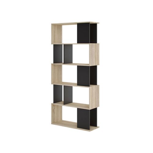 Bibliothèque Avec 5 Étagères Effet Bois Noir Et Chêne