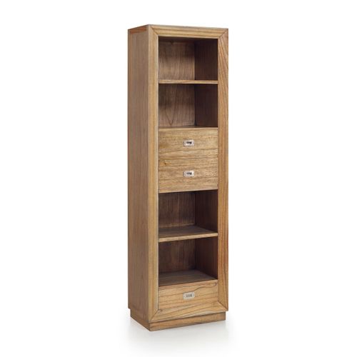 Bibliothèque En Bois De Mindi Beige 4 Espaces Et 3 Tiroirs H190 Cm