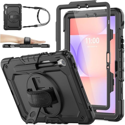 Kalanka-Coque Pour Samsung Galaxy Tab S10 Lite 5g/ S10 Fe 2025/S9 Fe 10,9''/ S9 11'' 2023, Coque Antichoc Avec Protecteur D'écran Porte-Stylo [Dragonne Rotative À 360] Et Support, Noir