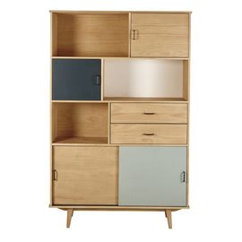 Bibliothèque 4 Portes Et 2 Tiroirs Gris Bleu, Gris Et Écru