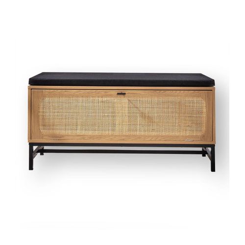 Banc Avec Rangement Chaussures Effet Bois Et Façade En Rotin L100 Cm
