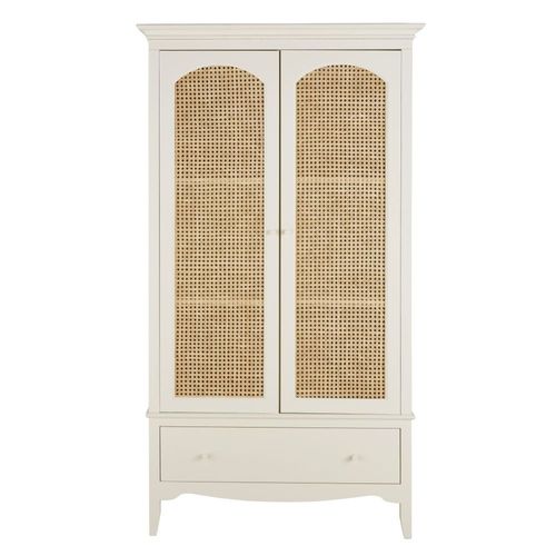 Armoire 2 Portes 1 Tiroir Blanc Cassé Cannage En Rotin