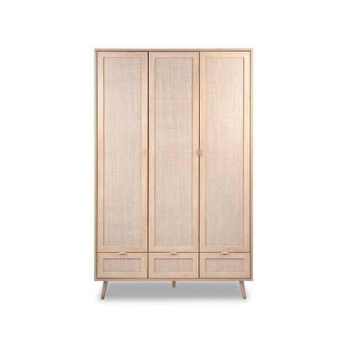 Armoire 3 Portes Avec Penderies L120 Cm - Impression Effet Rotin