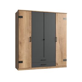 Armoire 4 Portes Décor Chêne Et Graphite- L180 Cm