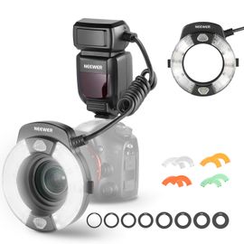 NEEWER RF1-S Marco Ring Flash Lumineux Compatible avec Appareil Photo Sony, éclairage 76 W GN15 5600 K TTL, Sortie 1-1/128 Avant et arrière, Anneaux adaptateurs d'objectif en Gel de Couleur