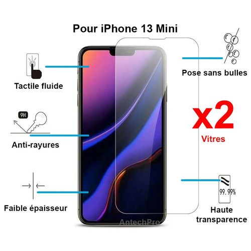 Vitre de protection en verre trempé pour IPhone 13 Mini - Lot de 2