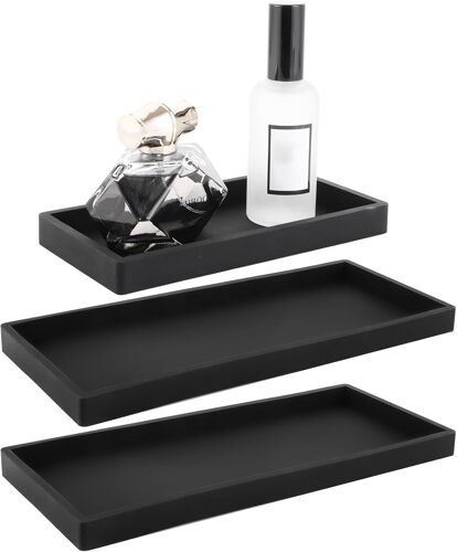 Senior-3pcs Plateaux Décoratifs En Silicone, Plateau Salle De Bain Noir, Petit Et Grand Plateau Décoratif Rectangulaire Pour Bougies, Serviettes, Savon[L2387]