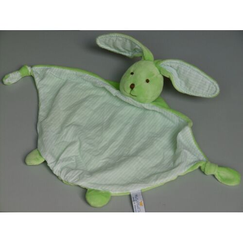 Doudou Lapin Plat Vert Rayé Blanc Grelot Wally Plush Toys Mauritius