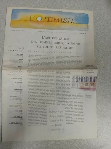 L'optimiste Nº 10 - L'art Est La Joie Des Hommes Libres La Patrie De Toutes Les Patries / 1994