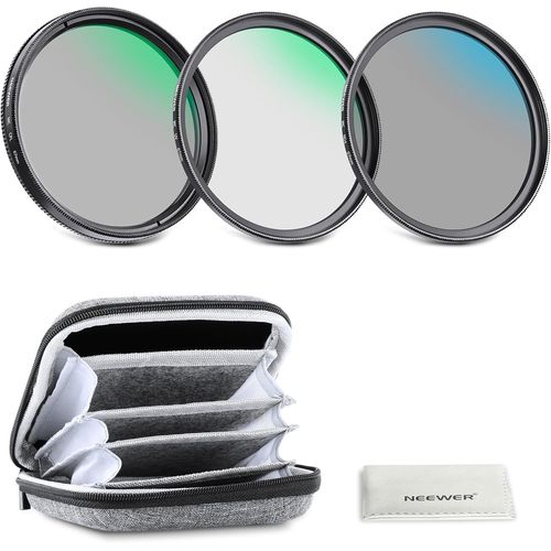 NEEWER Kit d'objectifs UV/CPL/ND4 de 67 mm avec étui de Rangement Rigide, Verre Optique Multicouche et Cadre en Alliage d'aluminium, polariseur UV + Filtre Circulaire + Filtre à densité Neutre pour