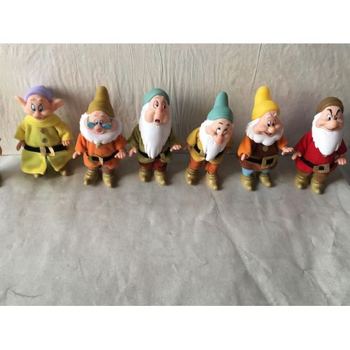 Lot Jouets Poupées / Les 7 Nains Disney De Blanche Neige En Caoutchouc -