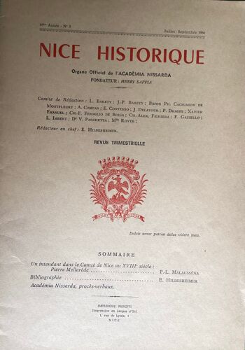 Nice Historique - 1969 - Intendant Dans Le Comté De Nice Au Xviii