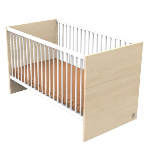 Lit Évolutif 140x70 - Little Big Bed En Bois Décor Chêne Velours Et Balustres Blancs